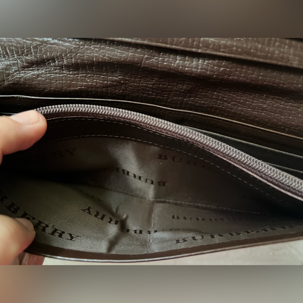 Burberry Brown Leather Bi-Fold Long Wallet with Zip Coin Pouch Nova Check Accent - Picture 8 of 10
